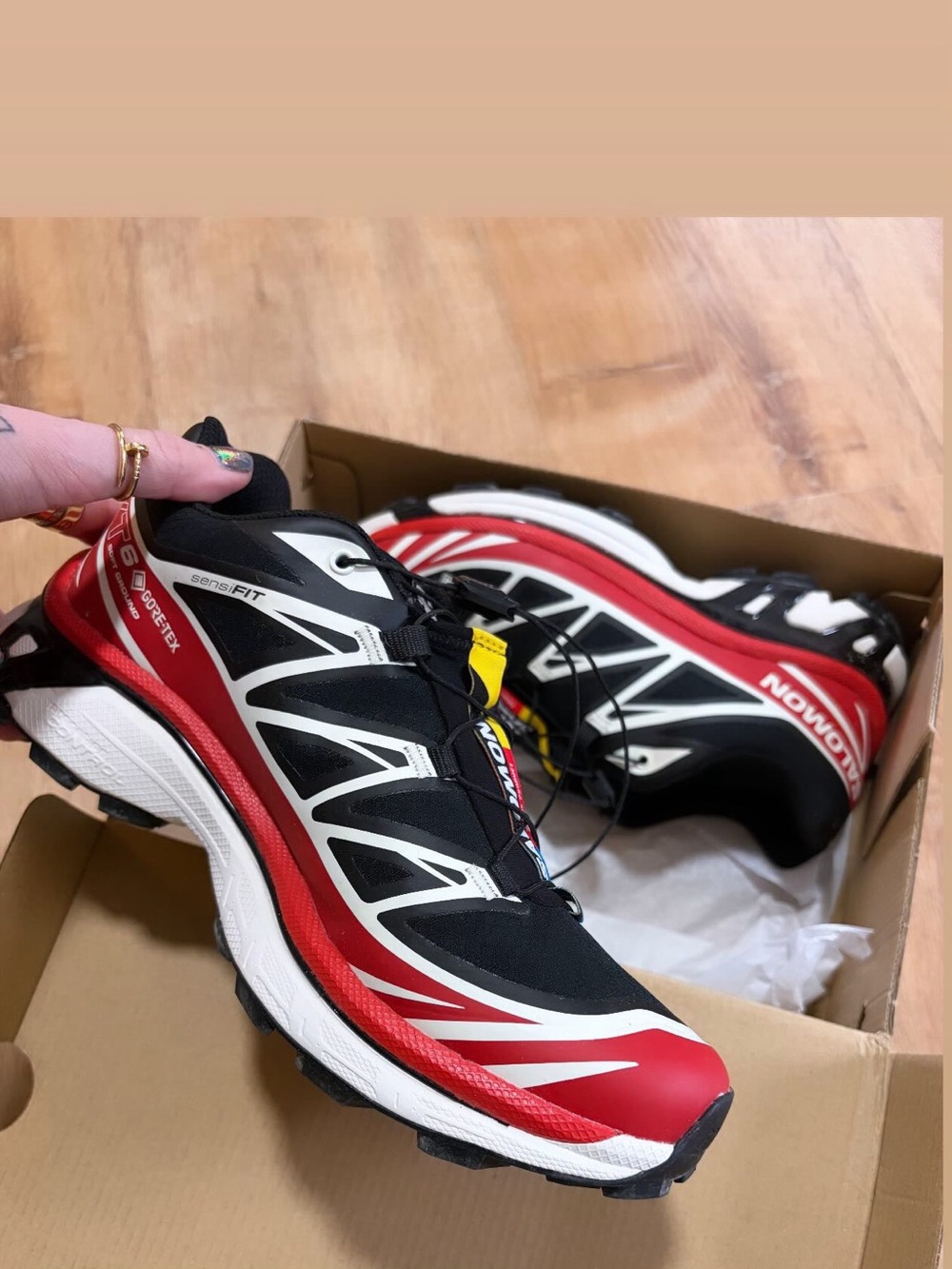Salomon XT-6 Trail Running Shoes - Black, Red, White